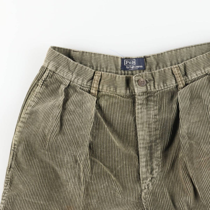 1980'S Ralph Lauren POLO by Ralph Lauren Two-pleat Corduroy Pants, Made in USA, Men's, Size W32 cotton green type yellow green Vintage Second Hand