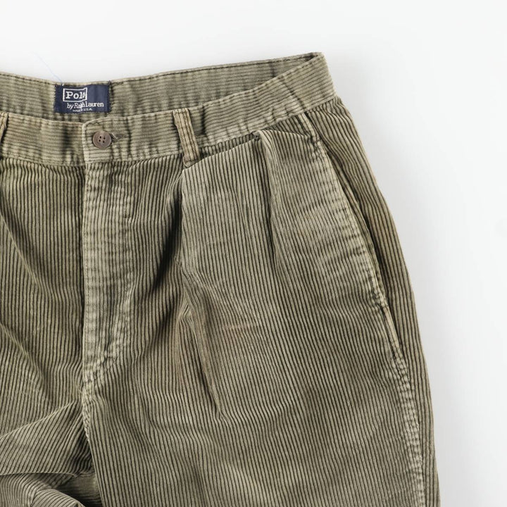1980'S Ralph Lauren POLO by Ralph Lauren Two-pleat Corduroy Pants, Made in USA, Men's, Size W32 cotton green type yellow green Vintage Second Hand