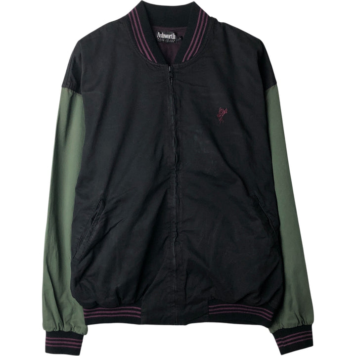 Ashworth Cotton Varsity Jacket, Made in USA, Men's Size L cotton black type Vintage Second Hand
