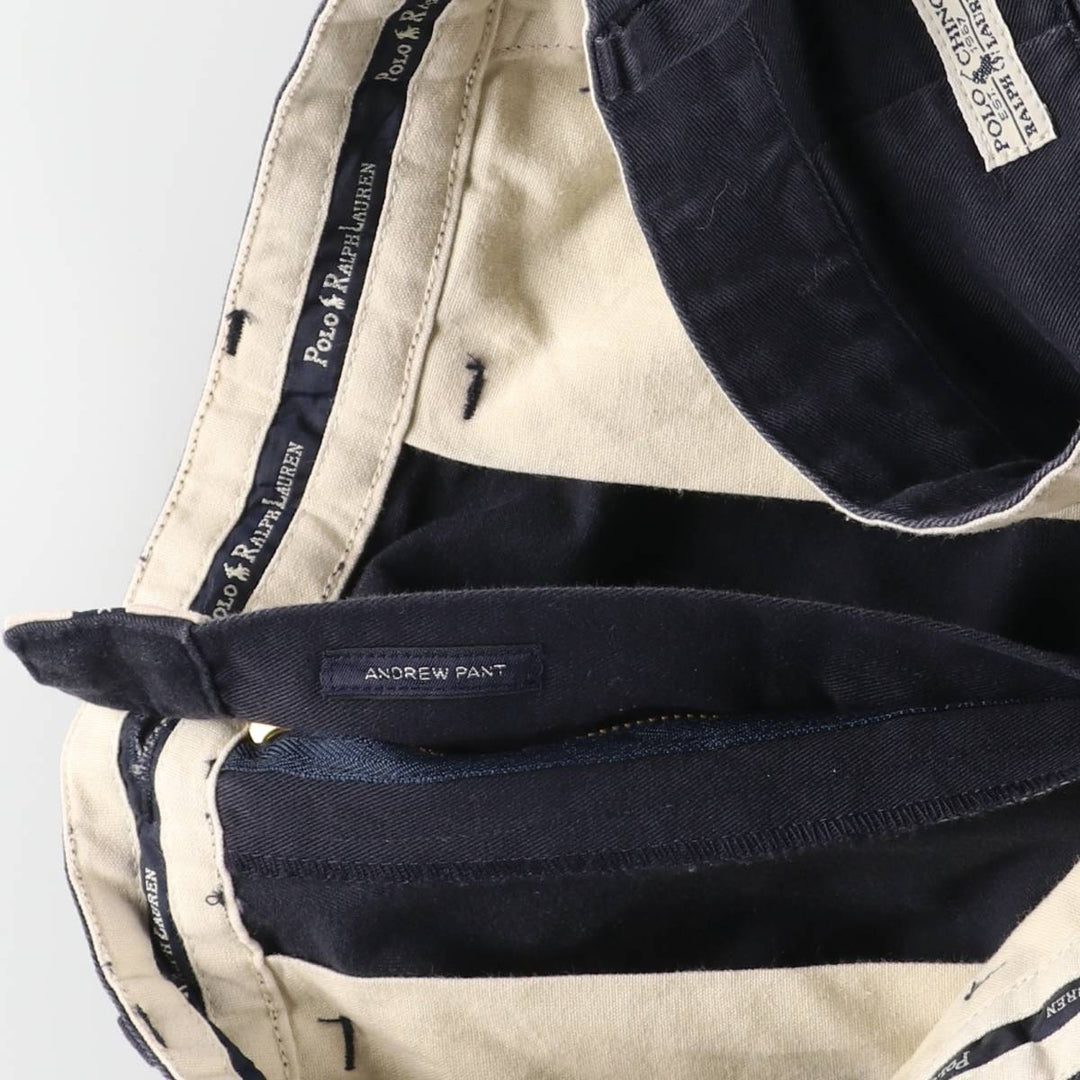 Ralph Lauren POLO RALPH LAUREN ANDREW PANT Two-pleat chino pants Men's size W32 cotton navy blue type Vintage Second Hand