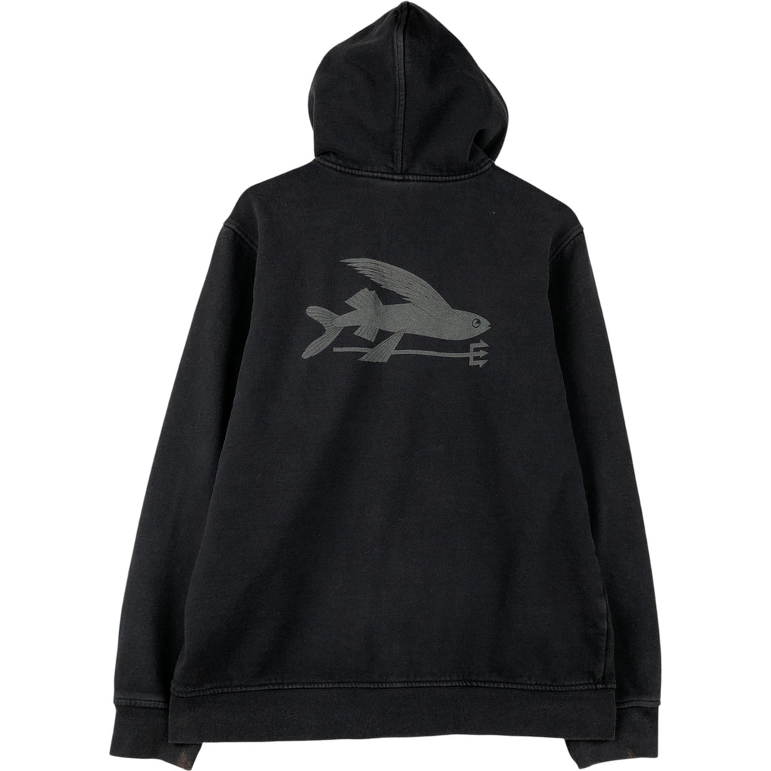 Patagonia Flying Fish 27542FA12 Back Print Painted Full-Zip Sweatshirt Hoodie, Men's Size L cotton black type Vintage Second Hand