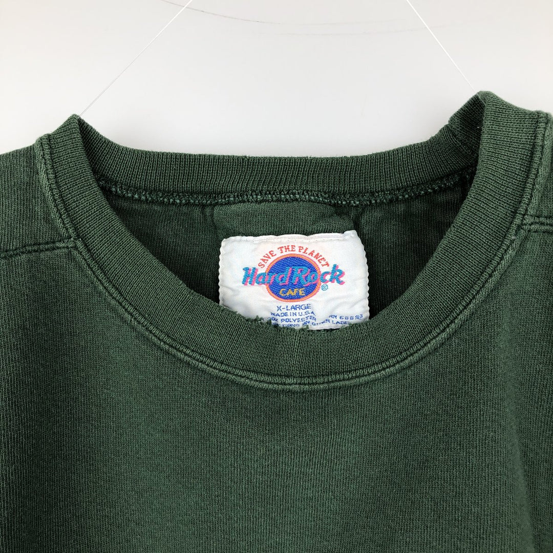 90'S HARD ROCK CAFE Advertising Sweatshirt, Men's XL Size, Vintage cotton Green type dark green Vintage Second Hand