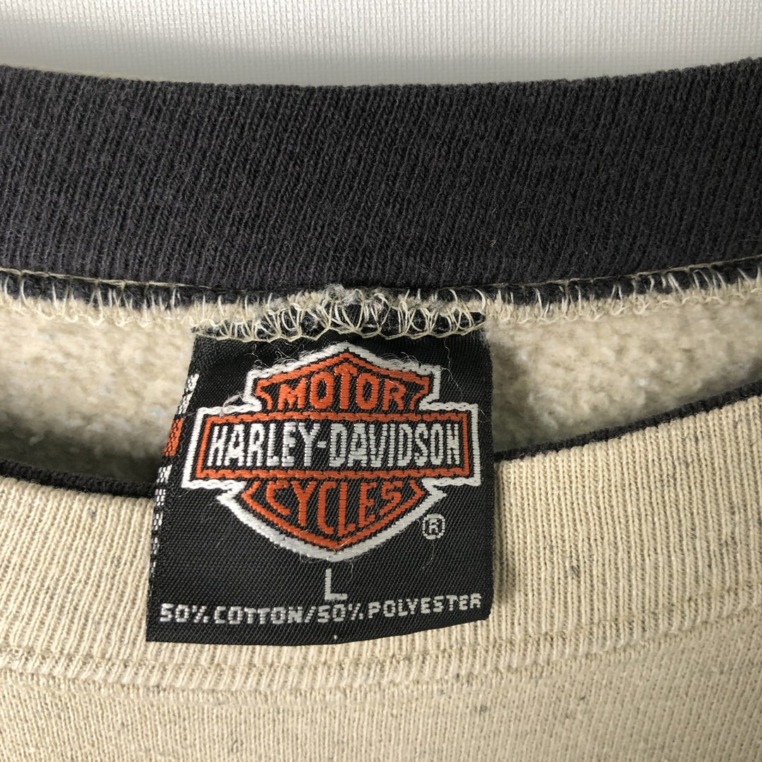 Harley-Davidson Advertising Sweatshirt, Made in USA, Men's Size L cotton beige type brown Vintage Second Hand