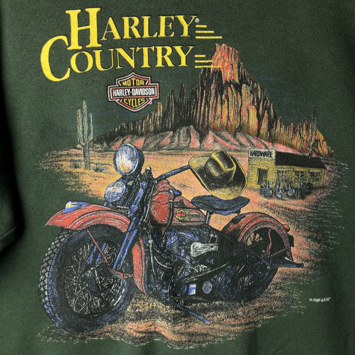 Harley-Davidson Advertising Sweatshirt, Made in USA, Men's Size L polyester green type Vintage Second Hand