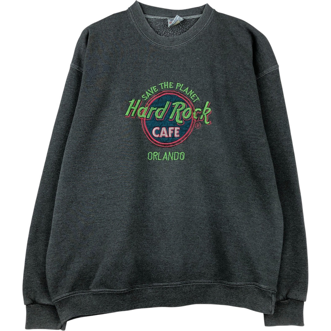 90'S SANTEE Hard Rock Cafe Heavy Weight Advertising Sweatshirt, Made in USA, Men's Size XL polyester gray type Vintage Second Hand