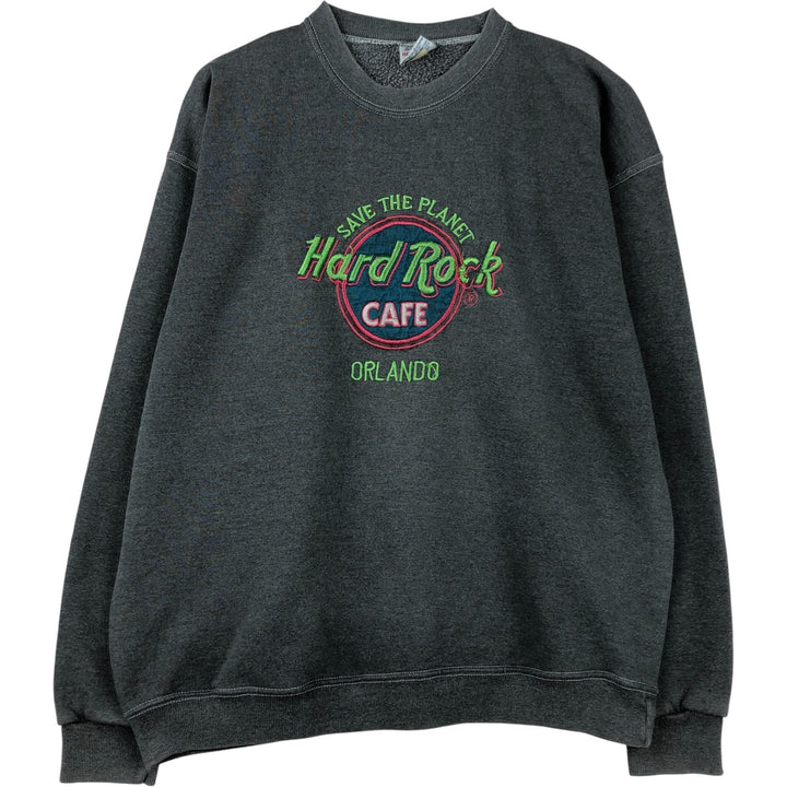90'S SANTEE Hard Rock Cafe Heavy Weight Advertising Sweatshirt, Made in USA, Men's Size XL polyester gray type Vintage Second Hand