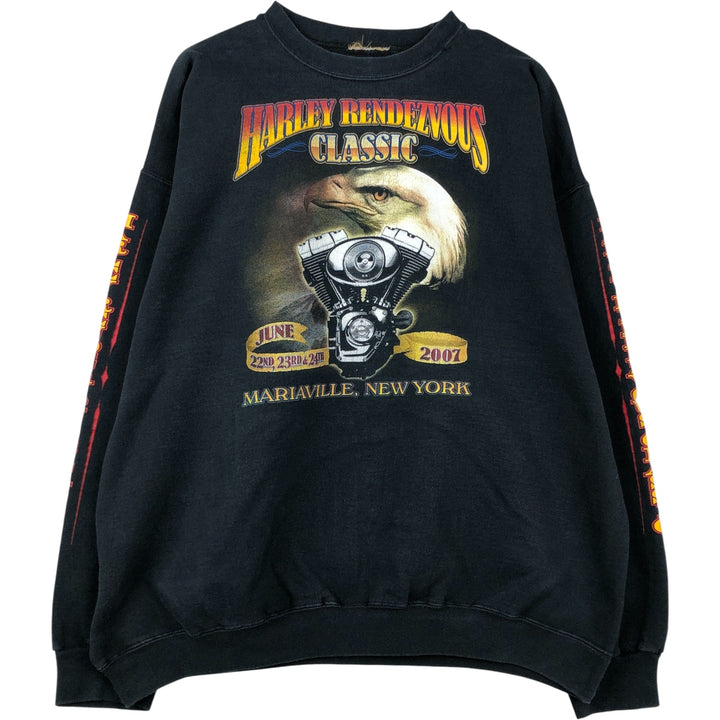 Harley Rendezvous Classic Eagle Pattern Print Sweatshirt, Men's XXL unclear black type Vintage Second Hand