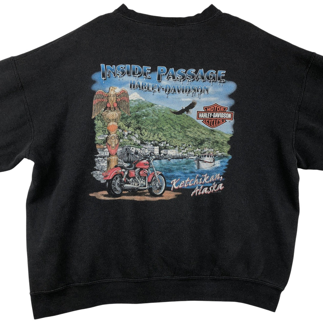 2000'S Harley-Davidson Eagle Pattern Tribal Advertising Sweatshirt, Men's Size XL unclear black type Vintage Second Hand