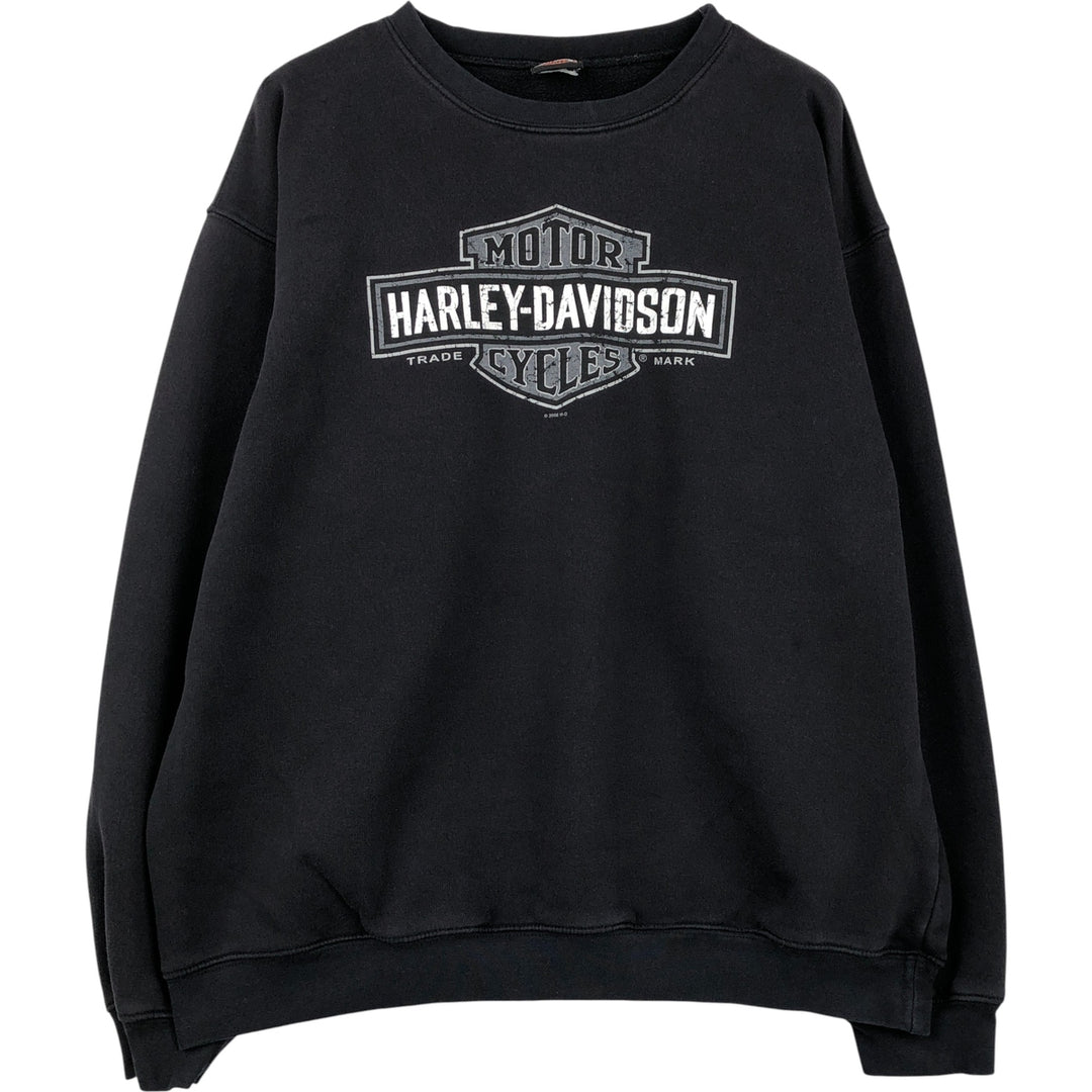 00'S Harley Davidson Eagle Pattern Advertising Sweatshirt Trainer Men's XL Size unclear black type Vintage Second Hand