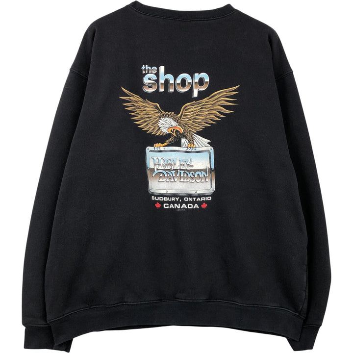 00'S Harley Davidson Eagle Pattern Advertising Sweatshirt Trainer Men's XL Size unclear black type Vintage Second Hand