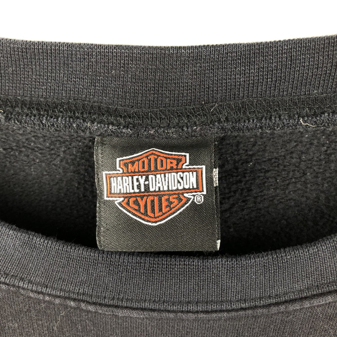 00'S Harley Davidson Eagle Pattern Advertising Sweatshirt Trainer Men's XL Size unclear black type Vintage Second Hand