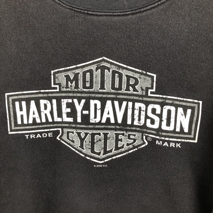 00'S Harley Davidson Eagle Pattern Advertising Sweatshirt Trainer Men's XL Size unclear black type Vintage Second Hand