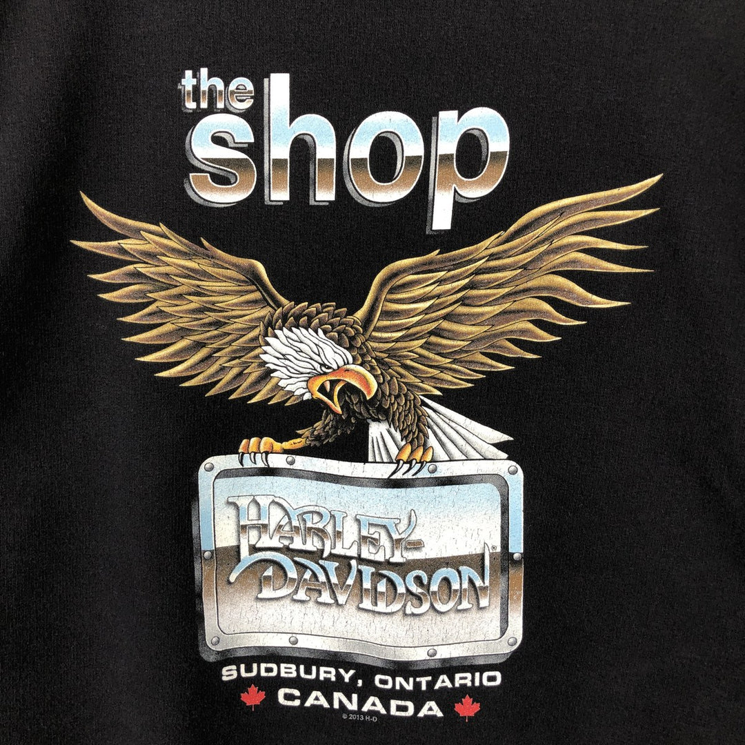 00'S Harley Davidson Eagle Pattern Advertising Sweatshirt Trainer Men's XL Size unclear black type Vintage Second Hand