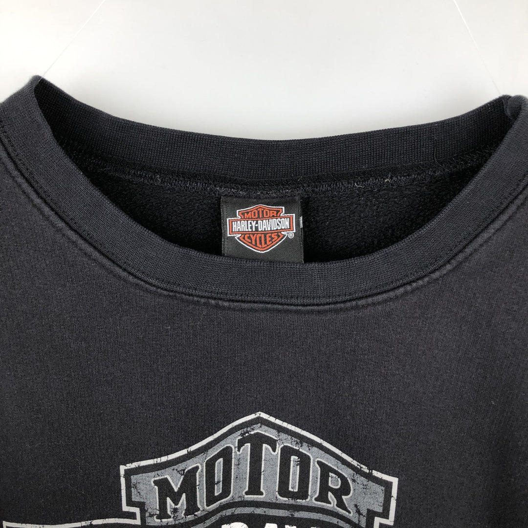 00'S Harley Davidson Eagle Pattern Advertising Sweatshirt Trainer Men's XL Size unclear black type Vintage Second Hand