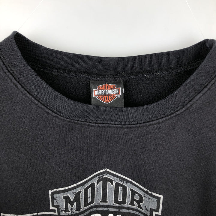 00'S Harley Davidson Eagle Pattern Advertising Sweatshirt Trainer Men's XL Size unclear black type Vintage Second Hand