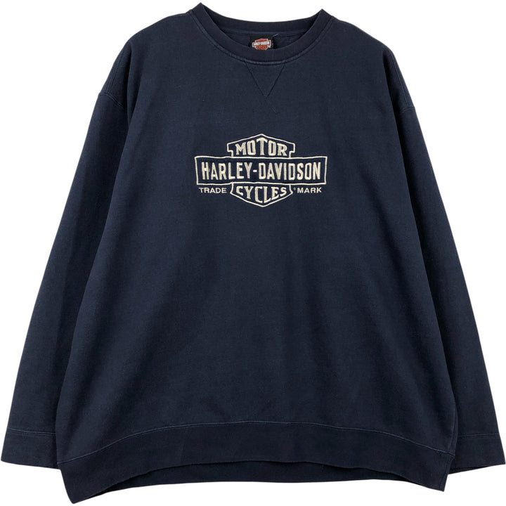 Big size Harley-Davidson Advertising sweatshirt, men's XXXL equivalent cotton navy blue type Vintage Second Hand