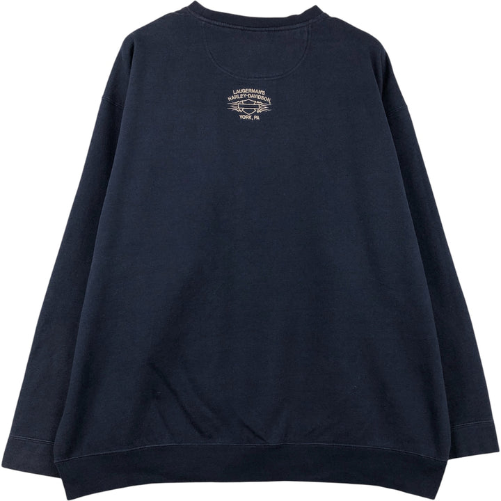 Big size Harley-Davidson Advertising sweatshirt, men's XXXL equivalent cotton navy blue type Vintage Second Hand