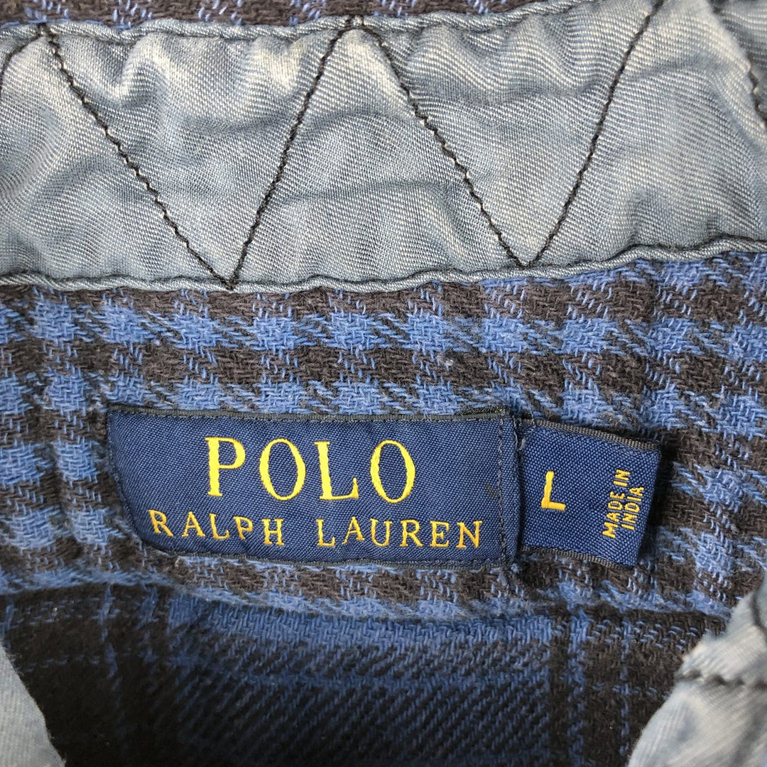 Ralph Lauren POLO RALPH LAUREN long-sleeved flannel check shirt, women's size L cotton blue type Vintage Second Hand