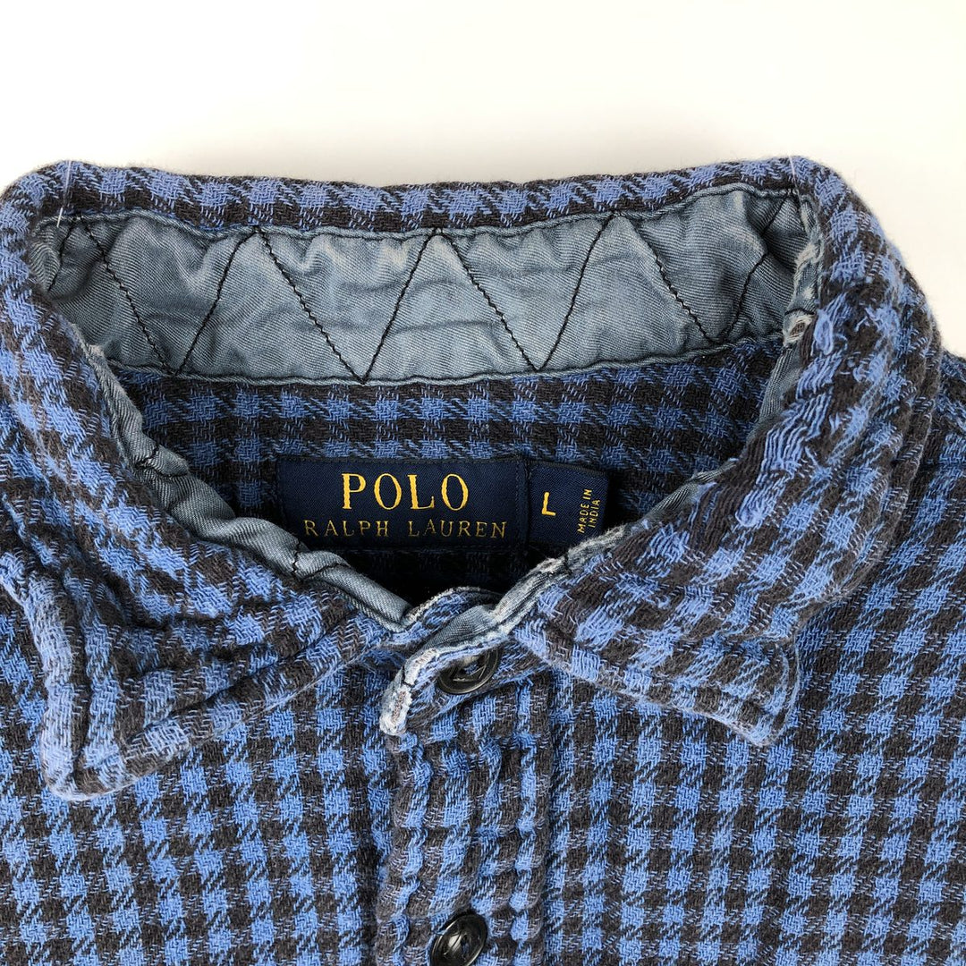 Ralph Lauren POLO RALPH LAUREN long-sleeved flannel check shirt, women's size L cotton blue type Vintage Second Hand