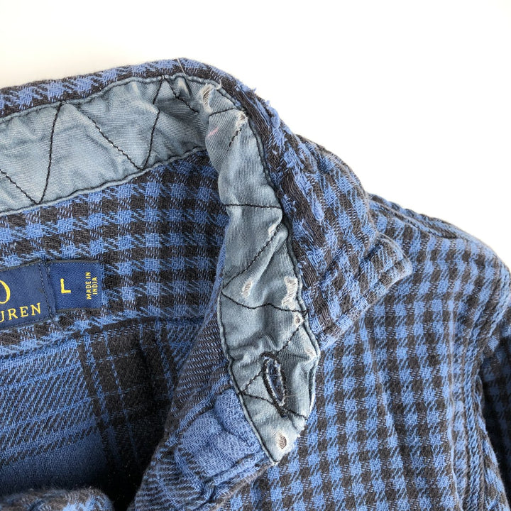 Ralph Lauren POLO RALPH LAUREN long-sleeved flannel check shirt, women's size L cotton blue type Vintage Second Hand