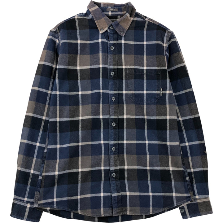 Eddie Bauer Classic Fit Check Pattern Button-Down Long Sleeve Light Flannel Shirt, Men's Size Small cotton navy blue type Vintage Second Hand