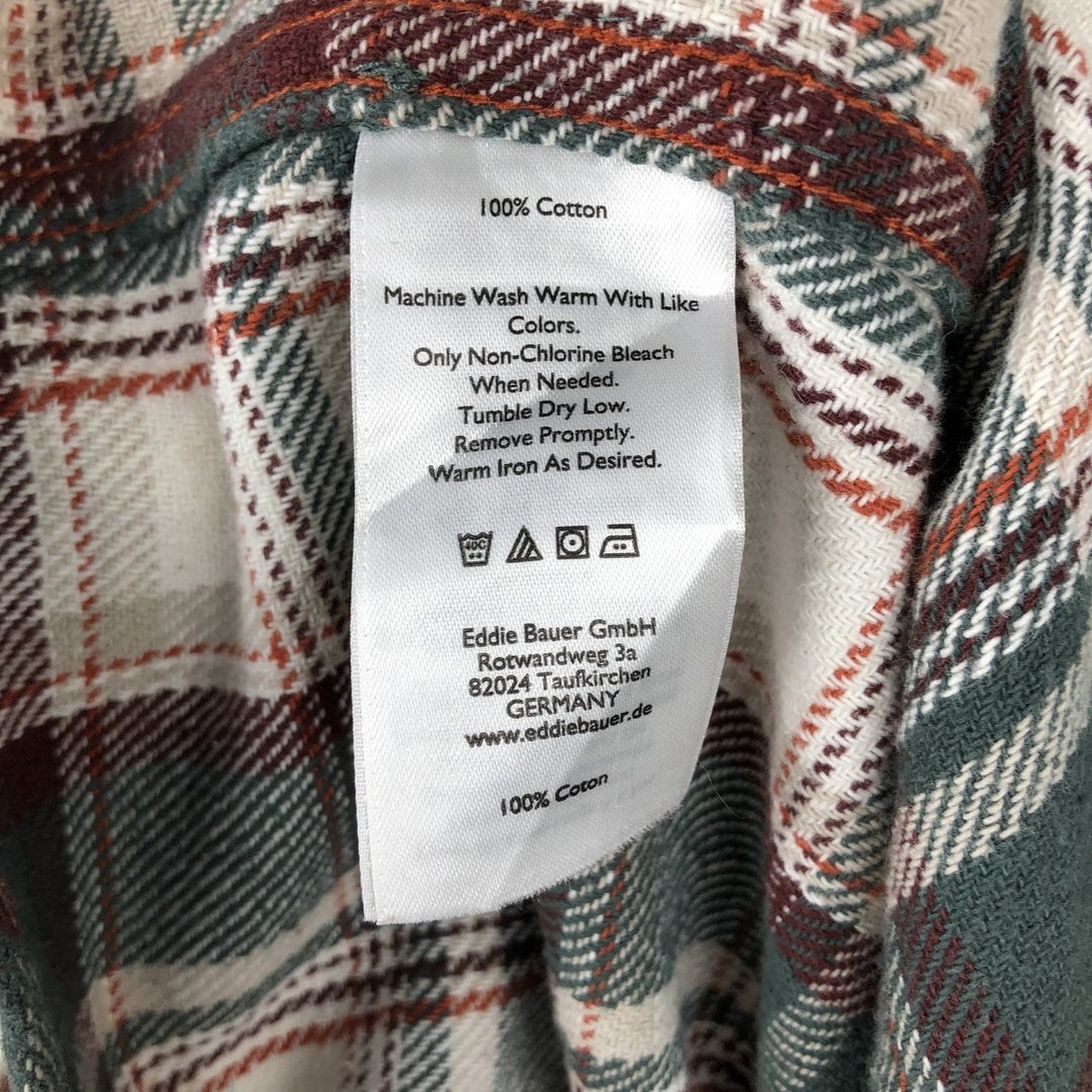 Eddie Bauer Classic Fit Check Pattern Long Sleeve Light Flannel Shirt, Men's Size Small cotton green type Vintage Second Hand
