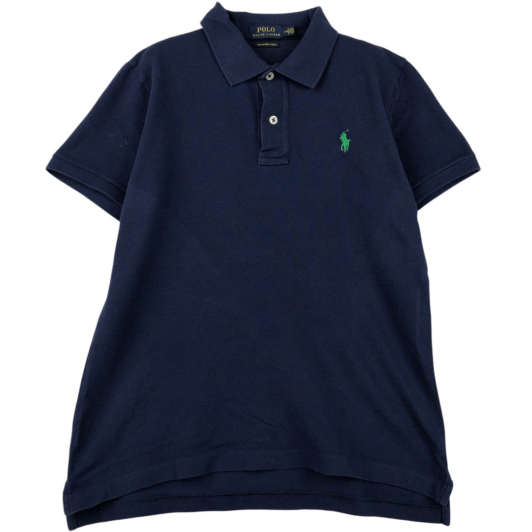 Ralph Lauren POLO RALPH LAUREN THE SKINNY POLO short-sleeved polo shirt, women's size L cotton navy blue type Vintage Second Hand