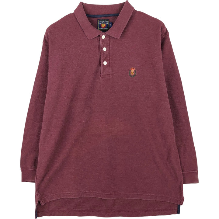 Vintage 1980'S Ralph Lauren Chaps long-sleeved polo shirt, men's size XL cotton wine-red Vintage Second Hand