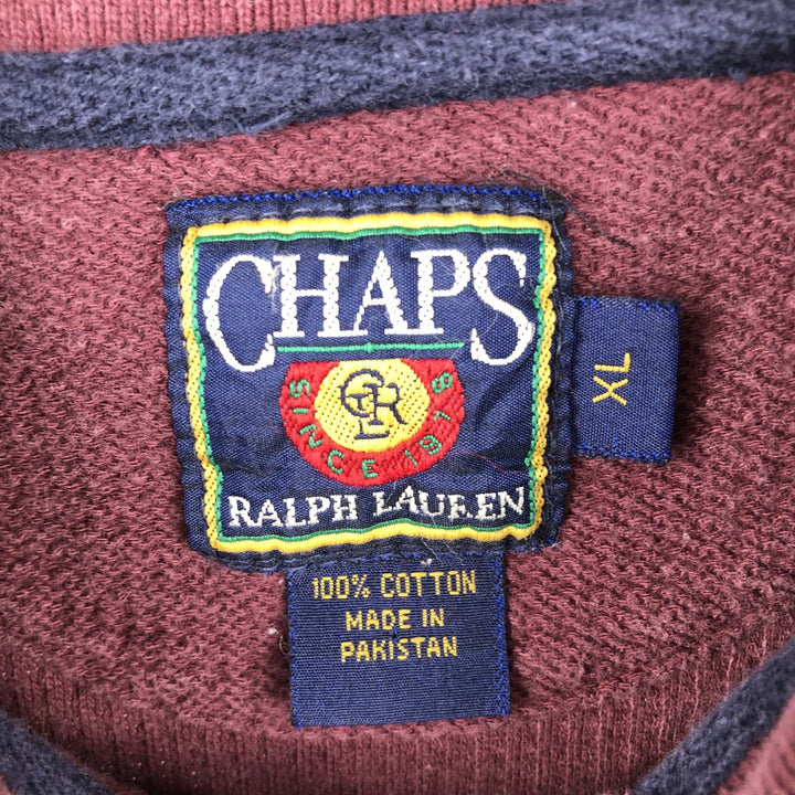 Vintage 1980'S Ralph Lauren Chaps long-sleeved polo shirt, men's size XL cotton wine-red Vintage Second Hand