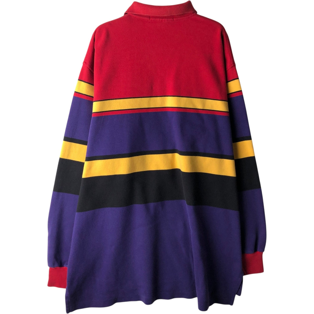 Ralph Lauren POLO by Ralph Lauren multi-border long-sleeved polo shirt, men's size XXL cotton red type Vintage Second Hand