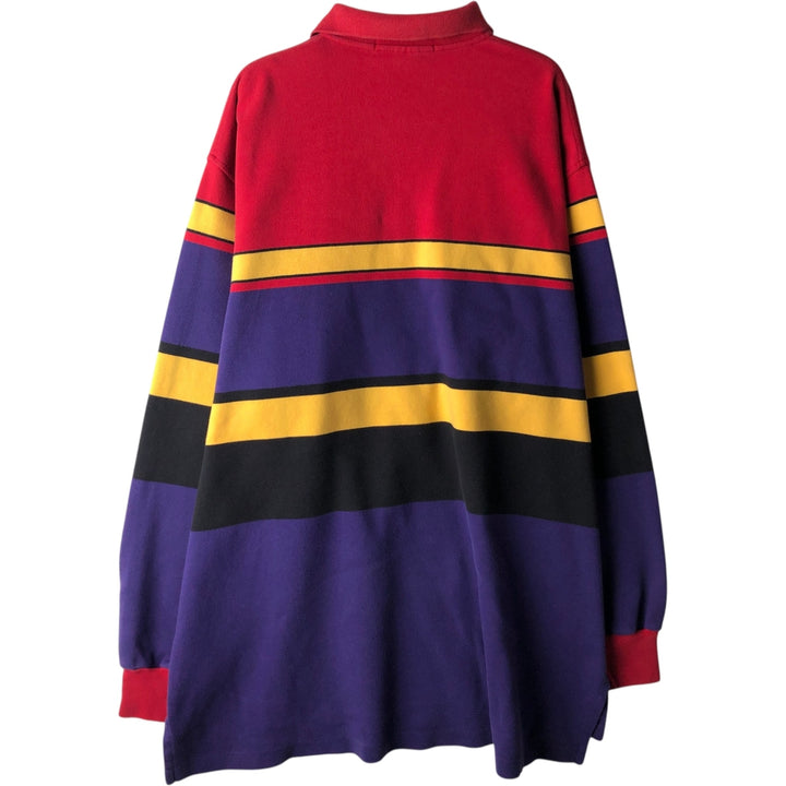 Ralph Lauren POLO by Ralph Lauren multi-border long-sleeved polo shirt, men's size XXL cotton red type Vintage Second Hand
