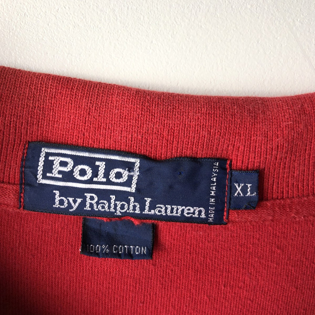 Ralph Lauren POLO by Ralph Lauren multi-border long-sleeved polo shirt, men's size XXL cotton red type Vintage Second Hand