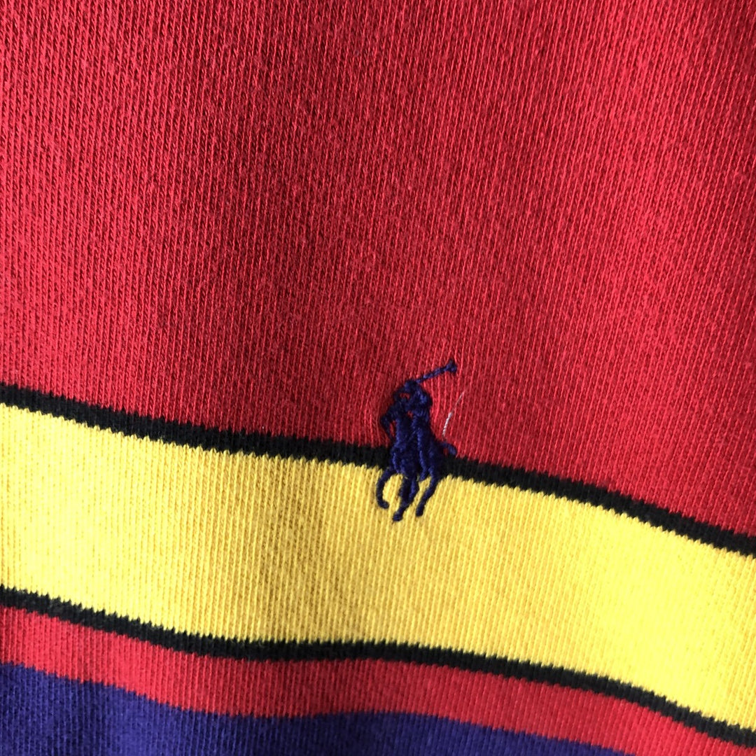 Ralph Lauren POLO by Ralph Lauren multi-border long-sleeved polo shirt, men's size XXL cotton red type Vintage Second Hand