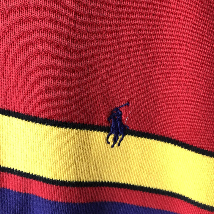 Ralph Lauren POLO by Ralph Lauren multi-border long-sleeved polo shirt, men's size XXL cotton red type Vintage Second Hand