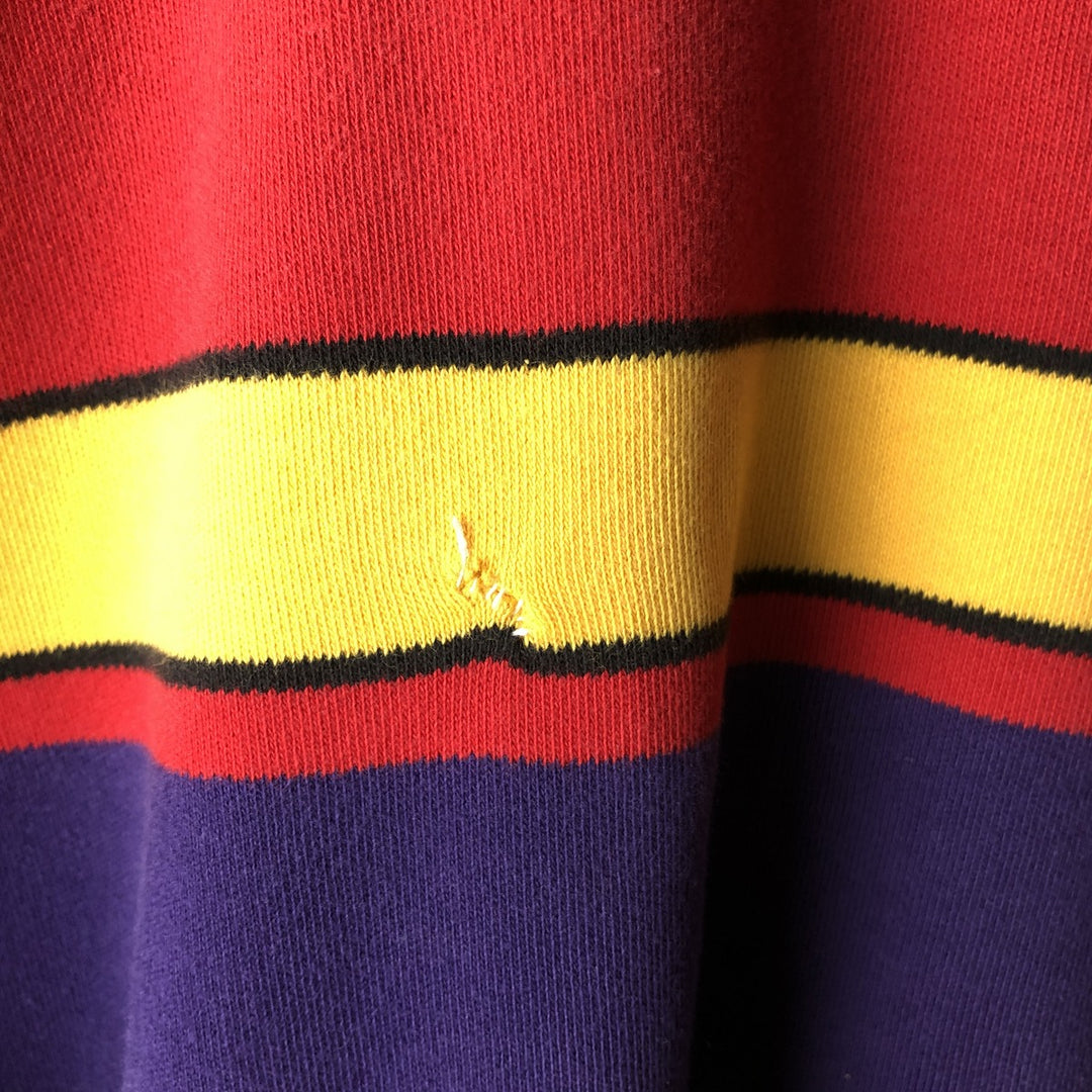 Ralph Lauren POLO by Ralph Lauren multi-border long-sleeved polo shirt, men's size XXL cotton red type Vintage Second Hand