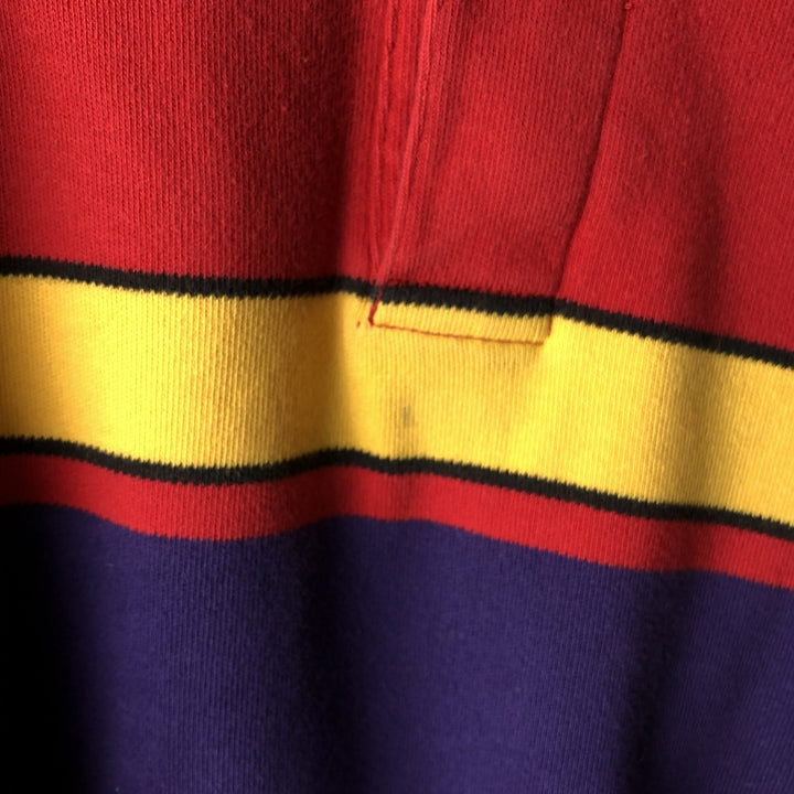 Ralph Lauren POLO by Ralph Lauren multi-border long-sleeved polo shirt, men's size XXL cotton red type Vintage Second Hand