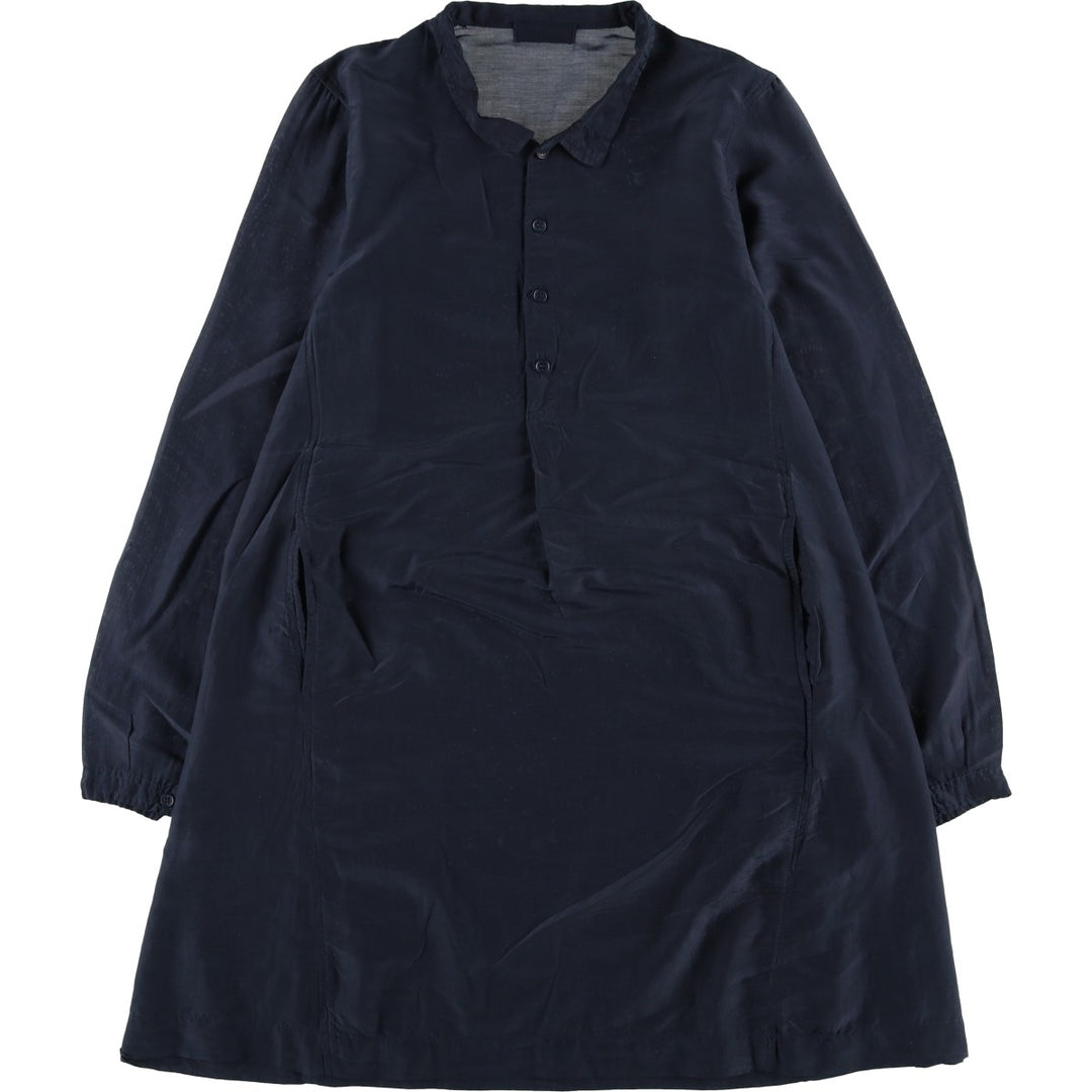 CP SHADES Half-Button Long Sleeve Pullover Blouse Tunic Made in USA, Women's Size XS cotton navy blue type Vintage Second Hand