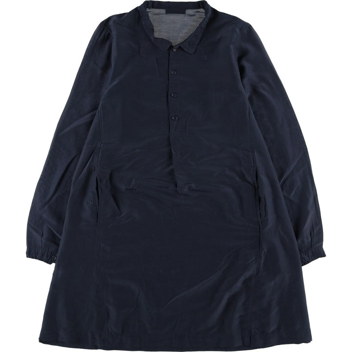 CP SHADES Half-Button Long Sleeve Pullover Blouse Tunic Made in USA, Women's Size XS cotton navy blue type Vintage Second Hand