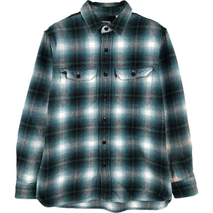 Levi's Relaxed Ombre Check Long Sleeve Flannel Check Shirt, Women's Size Small cotton green type Vintage Second Hand
