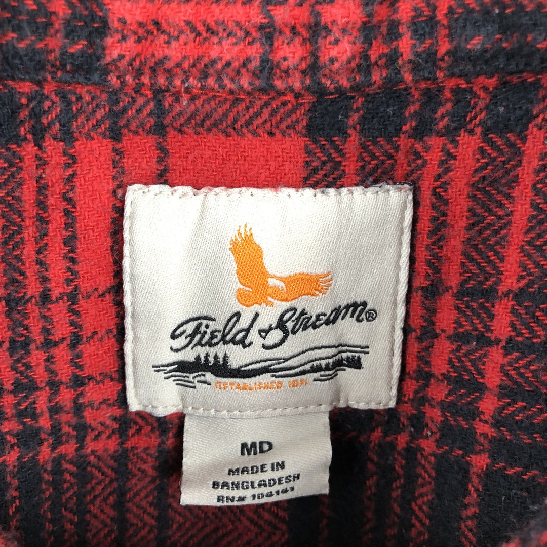 FIELD and STREAM Long Sleeve Button-Down Flannel Check Shirt, Men's Size M cotton red type Vintage Second Hand