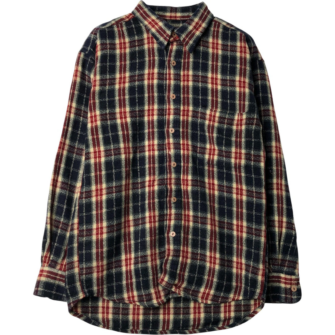 Check Pattern Long Sleeve Shirt, Men's Size M unclear navy blue type Vintage Second Hand
