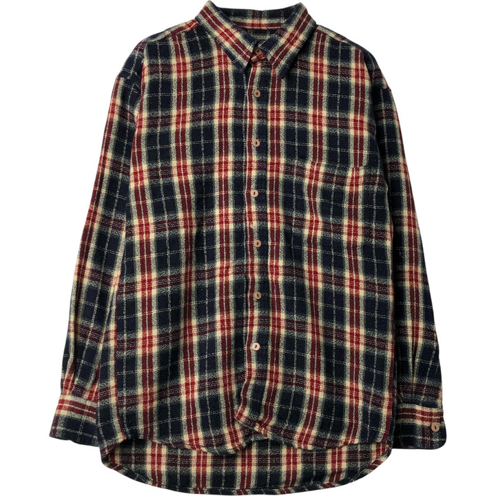 Check Pattern Long Sleeve Shirt, Men's Size M unclear navy blue type Vintage Second Hand