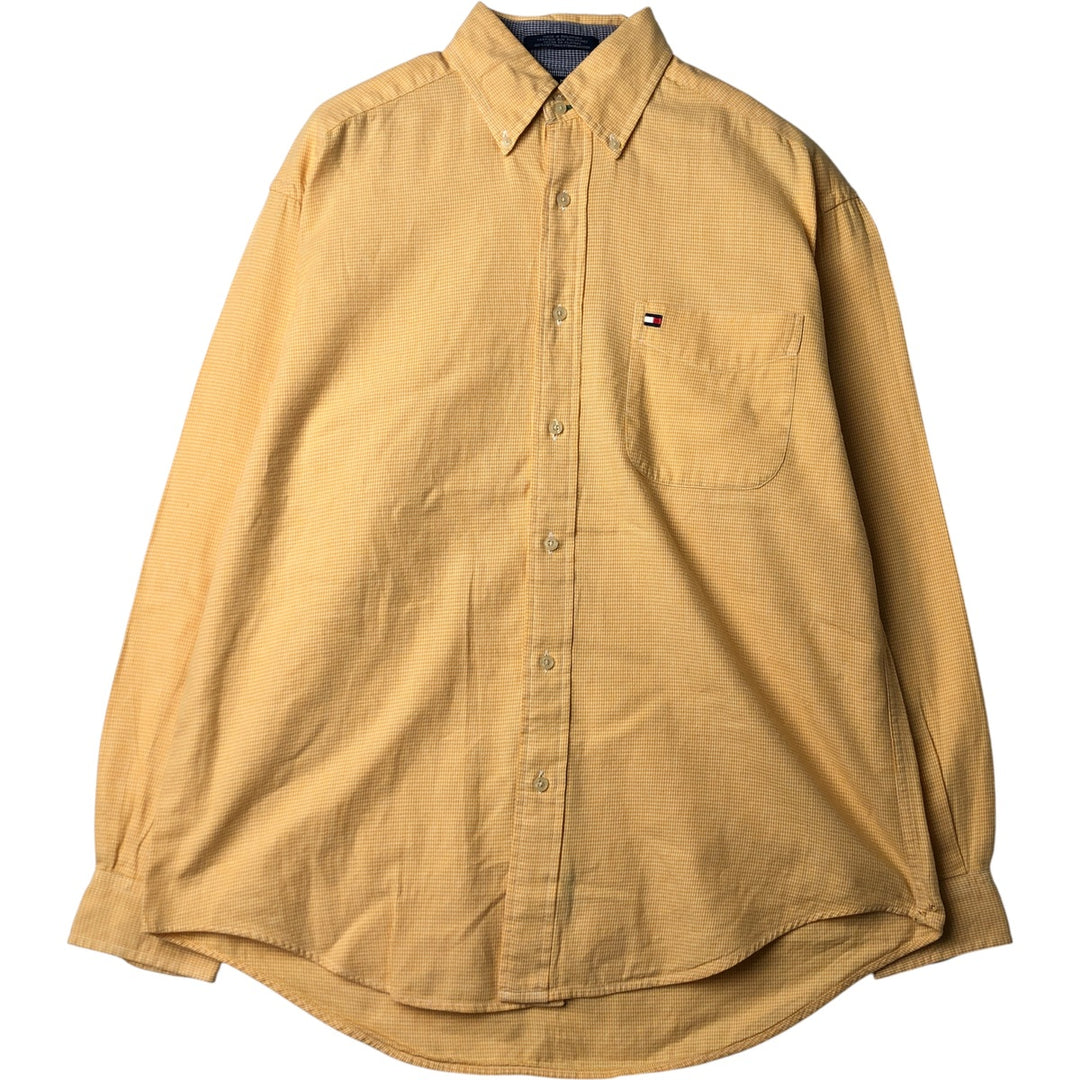 Vintage 90'S Tommy Hilfiger long-sleeved button-down check shirt, size M, men's cotton yellow type Vintage Second Hand