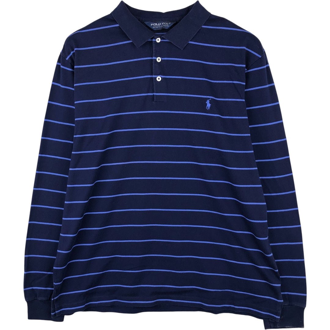 Ralph Lauren POLO GOLF long-sleeved striped polo shirt, men's size L cotton navy blue type Vintage Second Hand