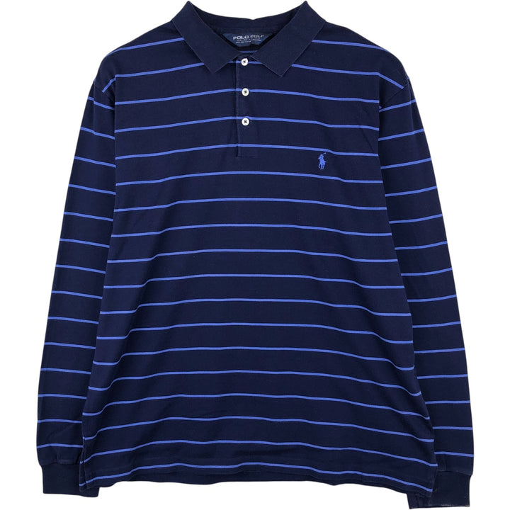 Ralph Lauren POLO GOLF long-sleeved striped polo shirt, men's size L cotton navy blue type Vintage Second Hand