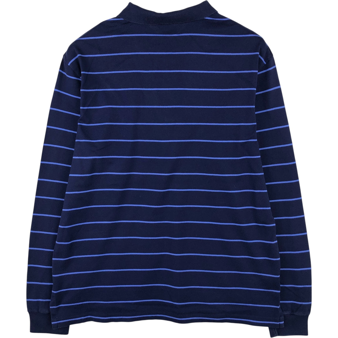Ralph Lauren POLO GOLF long-sleeved striped polo shirt, men's size L cotton navy blue type Vintage Second Hand