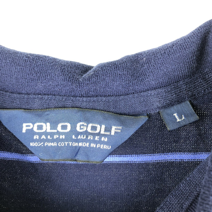Ralph Lauren POLO GOLF long-sleeved striped polo shirt, men's size L cotton navy blue type Vintage Second Hand
