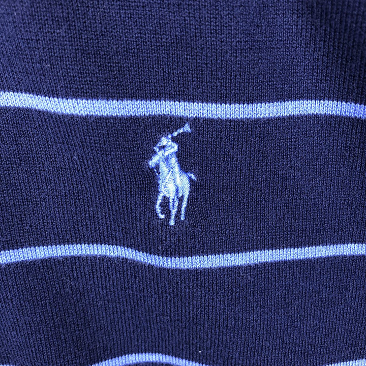Ralph Lauren POLO GOLF long-sleeved striped polo shirt, men's size L cotton navy blue type Vintage Second Hand