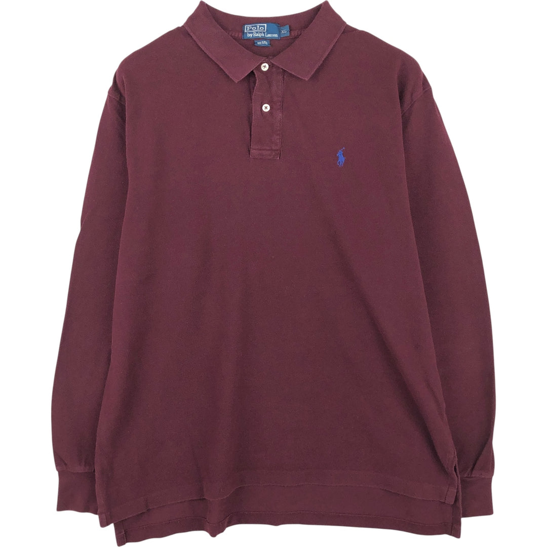 Ralph Lauren POLO by Ralph Lauren long sleeve polo shirt, men's XL size cotton wine-red Vintage Second Hand