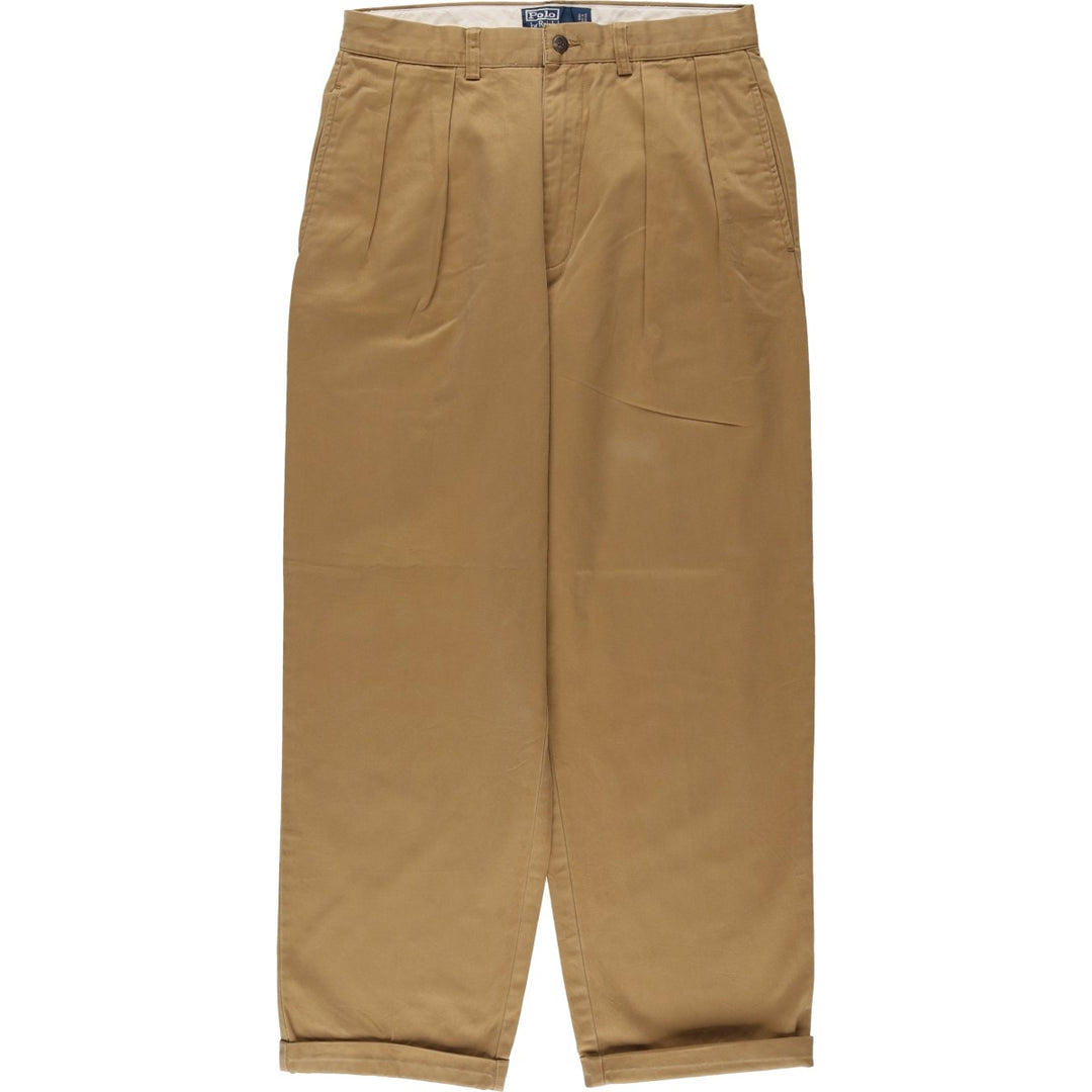 Ralph Lauren POLO by Ralph Lauren ANDREW PANT Two-pleat chino pants for men, W30 equivalent cotton beige type brown Vintage Second Hand
